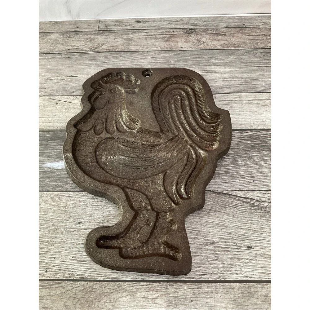 Vintage Cast Iron Rooster Wall Hanging Mould  J. Wright Farmhouse Decor Cookie